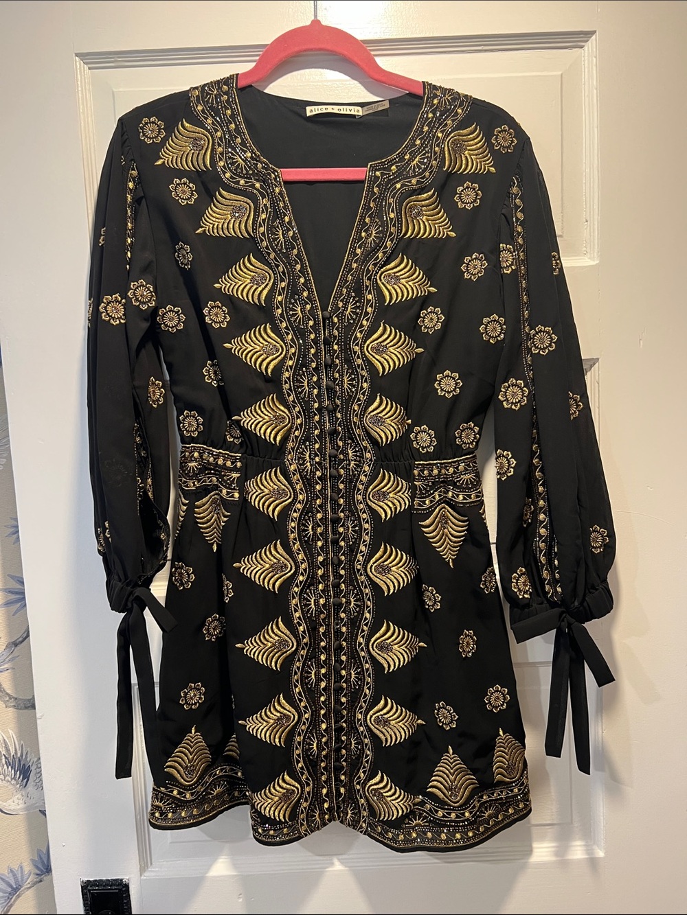 Alice + Olivia Black Tunic Dress with Gold Embroidery